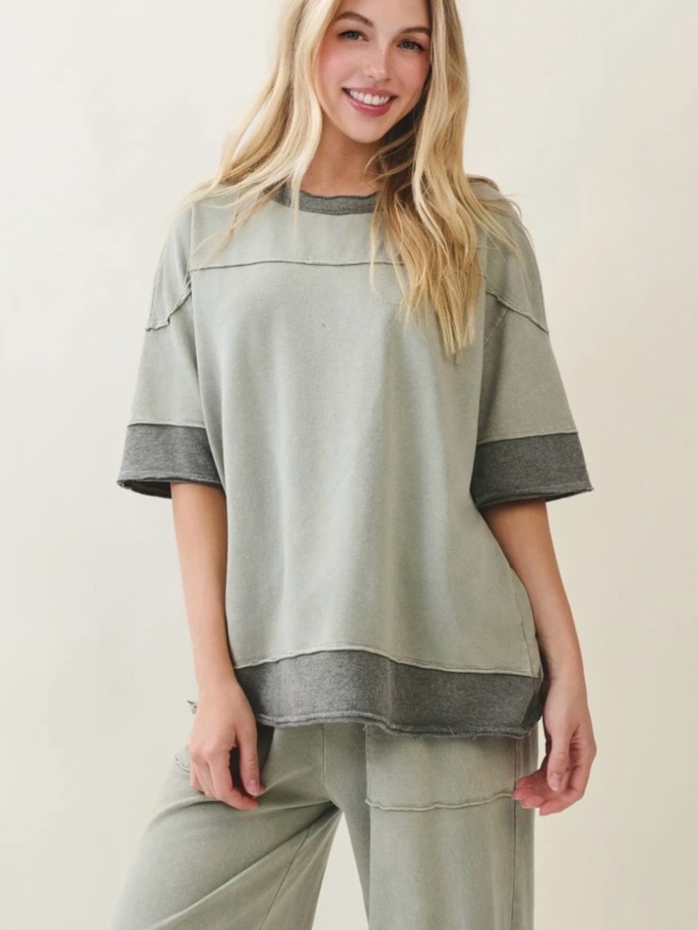 J.Her Relaxed Two-Tone Sage Lounge Top